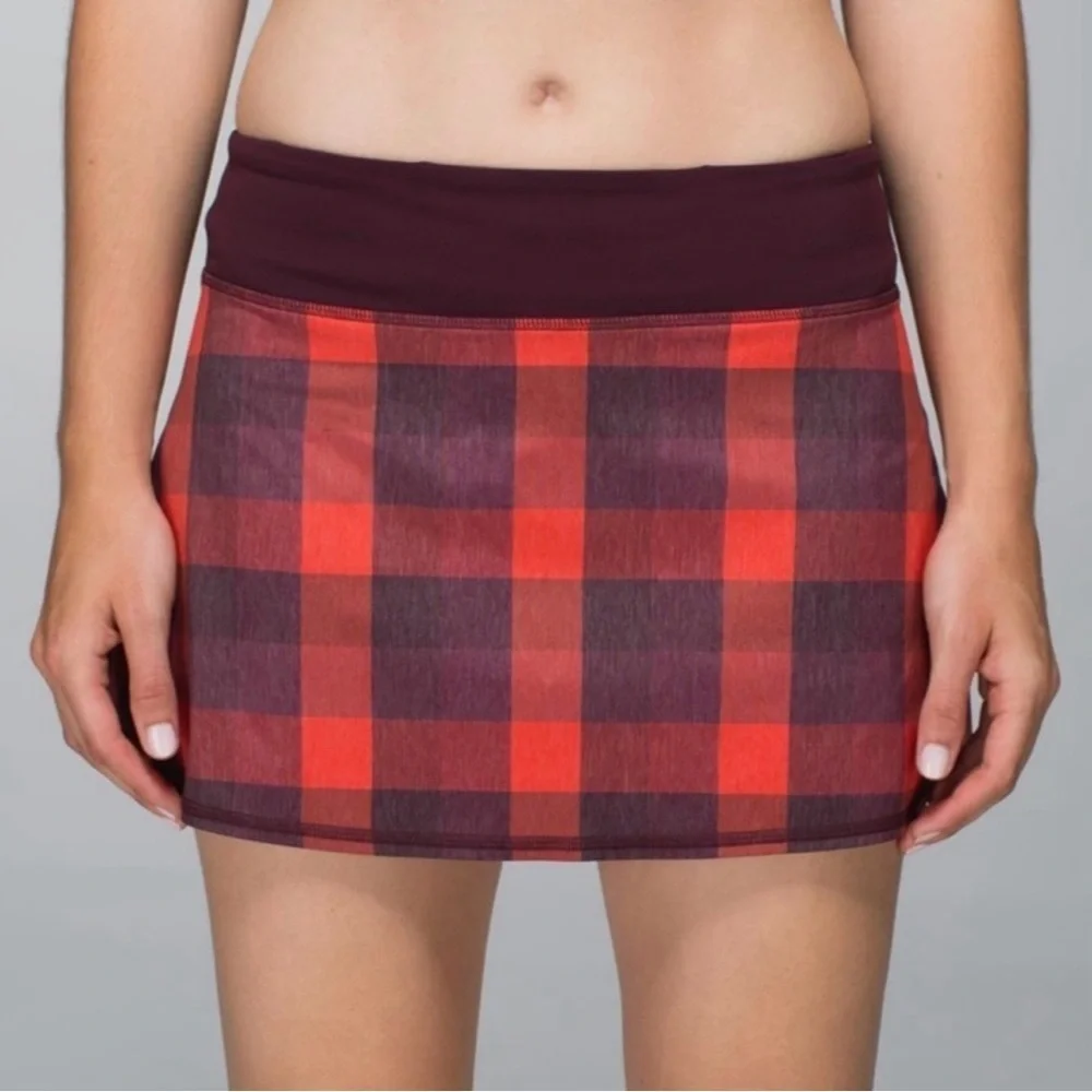 Y2K Lululemon Pace Setter Skirt Yama Check Heathered Flaming Tomato Sz8 Rare